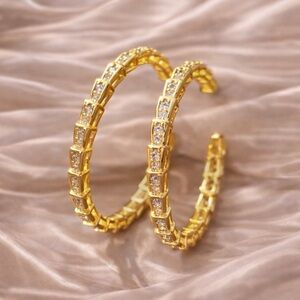 Anthropologie Gold Crystal-Set Hoop Earrings